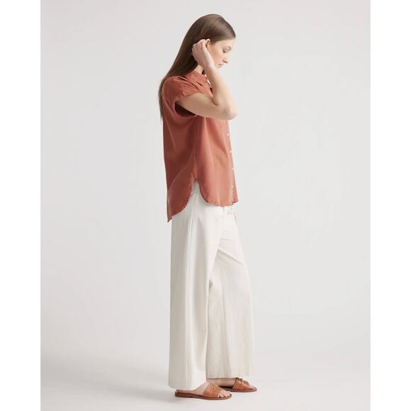 Quince Womens Vintage Wash Tencel Camp Shirt Terracotta Sleeved Size S - Picture 2 of 8